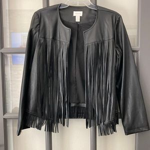 Chico’s pleather fringe open jacket